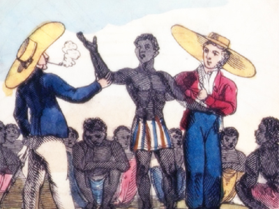 An enslaved man is being sold